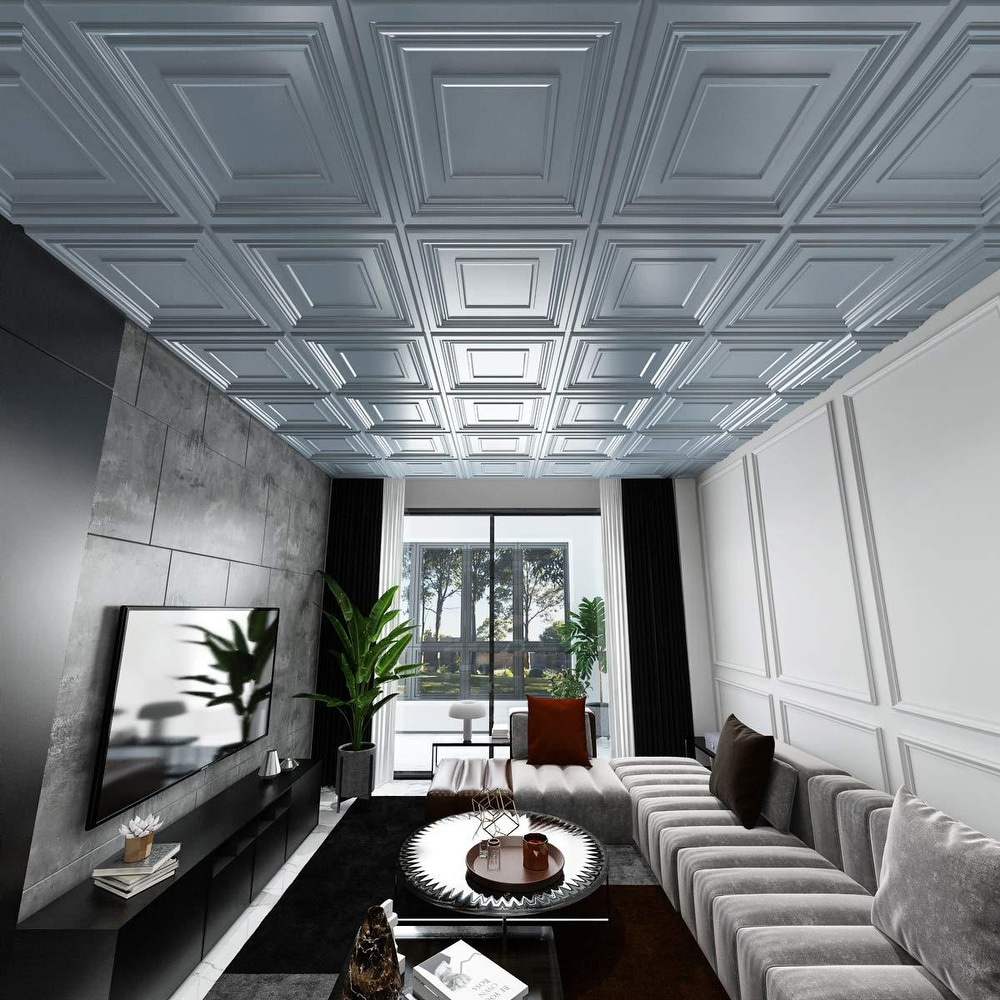 PLASTDECOR Ceiling Tile Faux tin Painted Peeling Black White Cafe Decor Ceiling Panels PL19 Pack of 10pcs