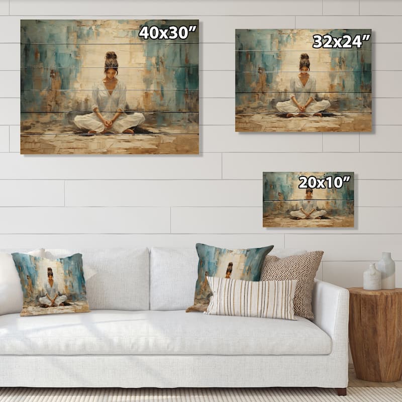 Designart "Yoga Yogic Serenity" Yoga Print on Natural Pine Wood