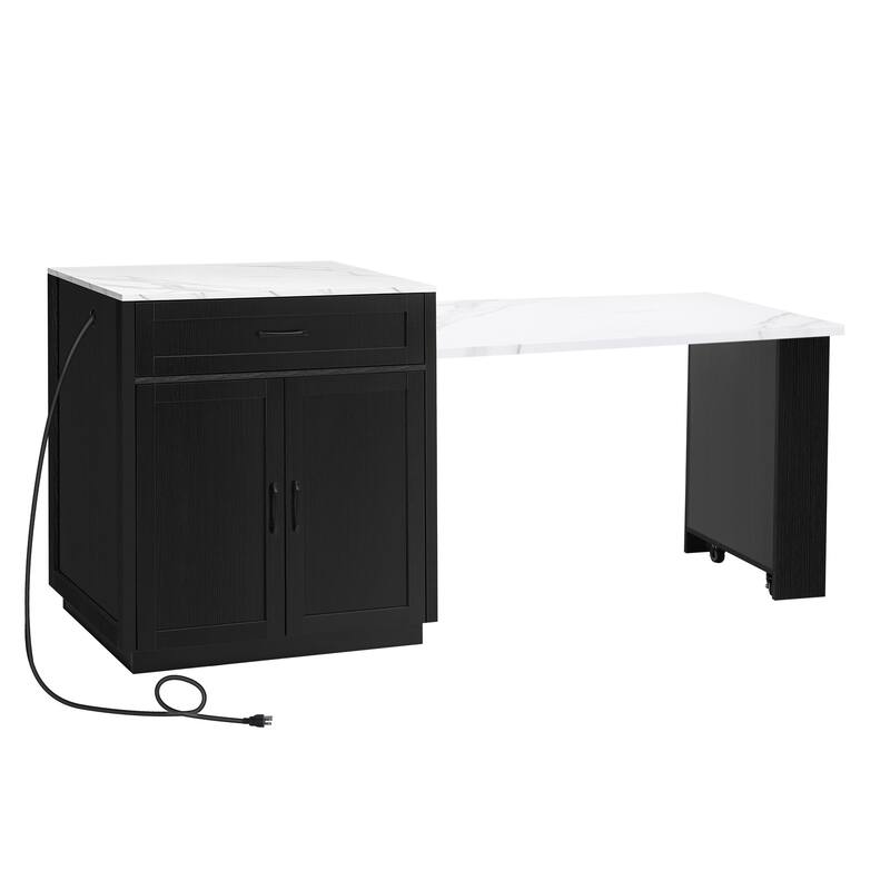 Kitchen Island with 2 Drawers and 2 Side Open Shelves