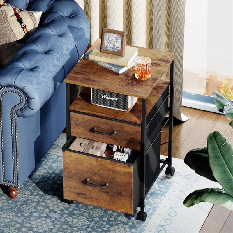 2 Drawer Mobile File Cabinet - 15.7"D x 15.4"W x 26.8"H