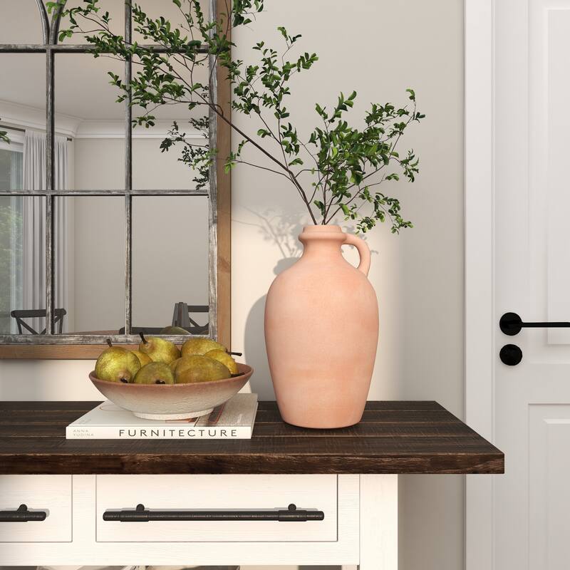 Orange Ceramic Terracotta Jug Decorative Vase with Handle