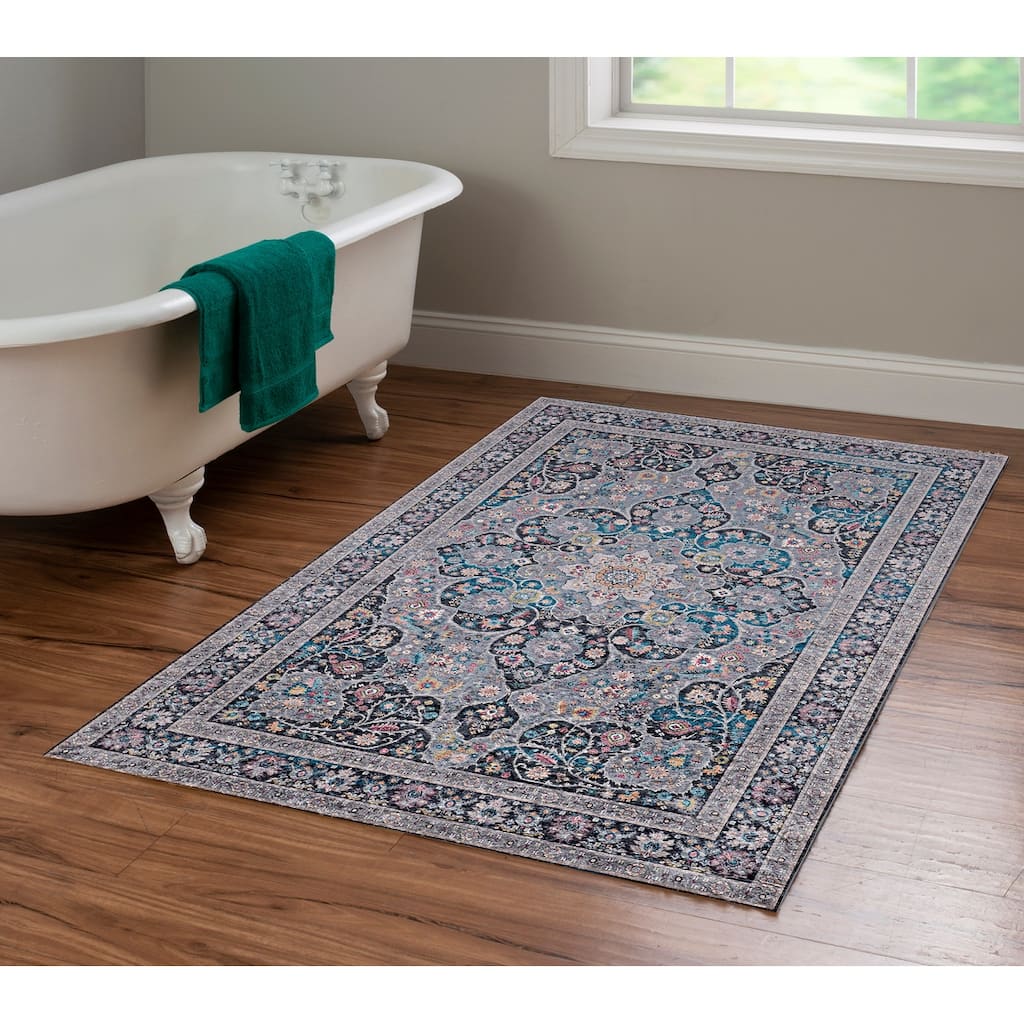 Halogen Veroni Grey/Teal Area Rug - 3'3" X 5'
