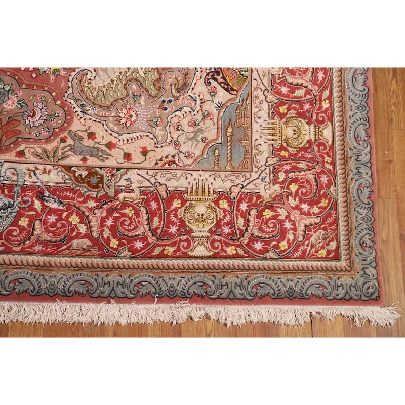 Handmade Wool & Silk Pink Tabriz Persian Area Rug Traditional Carpet - 6'7"x 10'5"