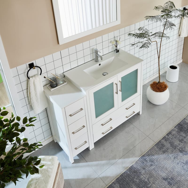 Vanity Art 48-Inch Single Sink Bathroom Vanity Set 5 Dove-Tailed Drawers 2 Cabinets 1 Shelf Soft-Closing Doors with Free Mirror