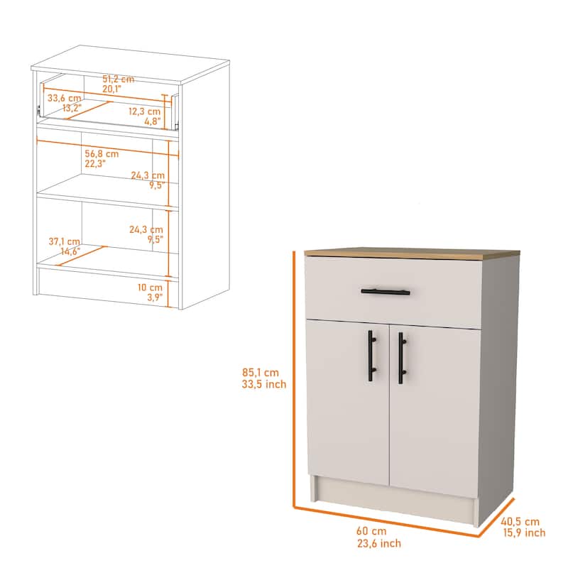 FM FURNITURE Cope kitchen Pantry in melamine with 2 doors and 1 drawer, ivory/ natural Oak