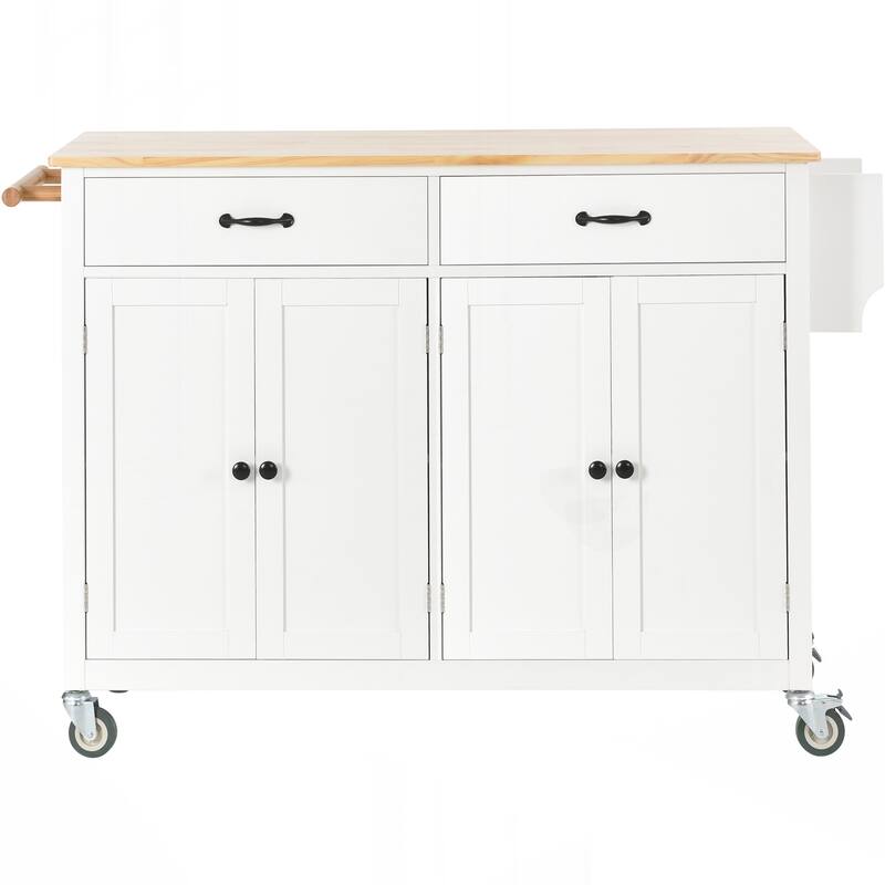 Kitchen Island Cart with Solid Wood Top and Locking Wheels