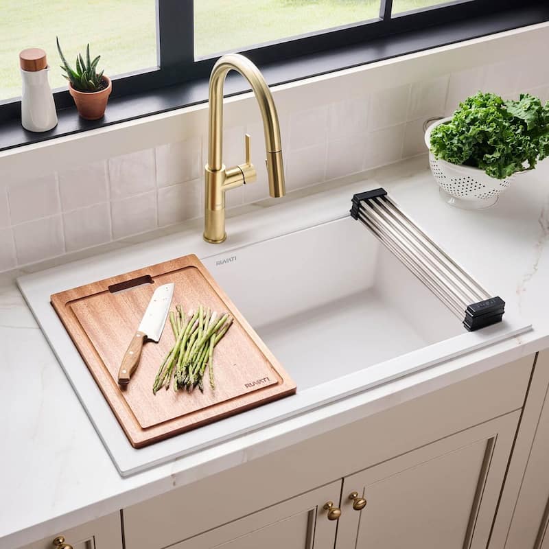 Ruvati 33-inch Drop-in Topmount Workstation Granite Composite Quartz Kitchen Sink - Arctic White - RVG1303WH