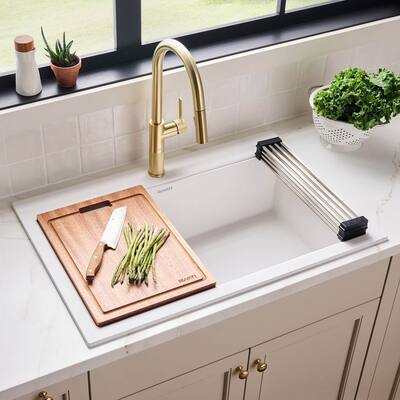 Ruvati 33-inch Drop-in Topmount Workstation Granite Composite Quartz Kitchen Sink - Arctic White - RVG1303WH