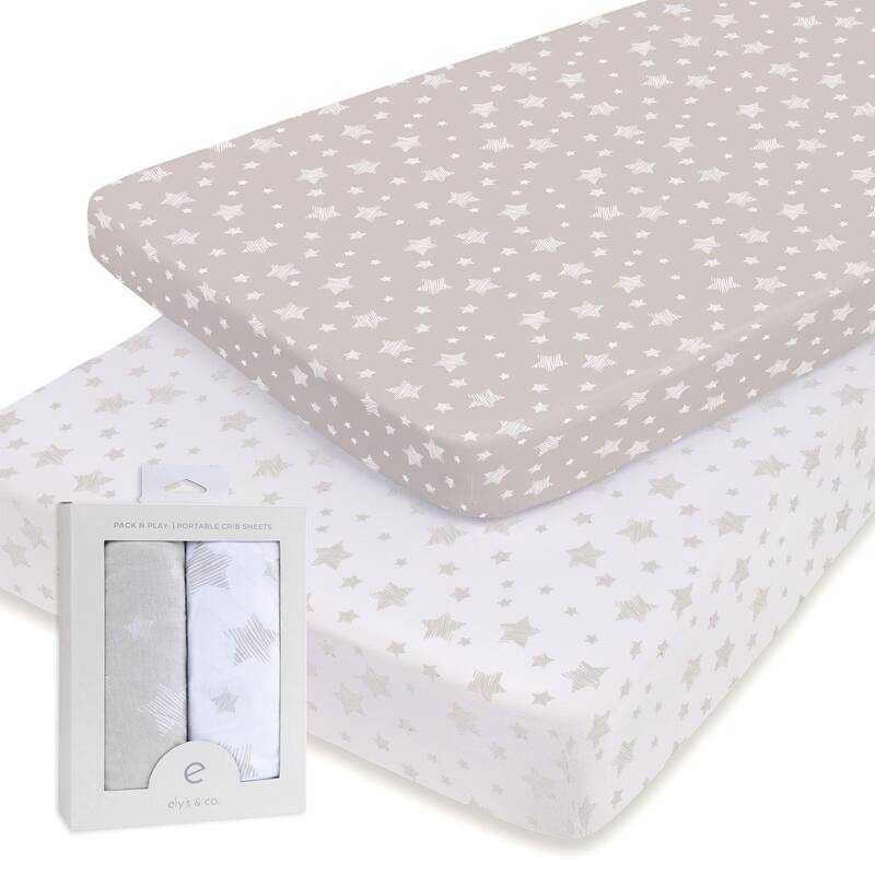 Ely's & Co. Baby Fitted Pack n Play - Mini Crib Sheet Set - 2 Pack - 38" x 24" - Tan Drawn Star