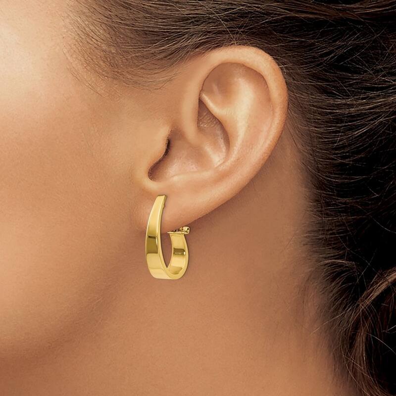 Curata 14k Yellow Gold Polished J Hoop Omega Back Post Earrings 22x6mm