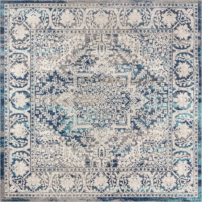 JONATHAN Y Traditional Persian Vintage Medallion Area Rug - 6' Square - Navy /Light Grey