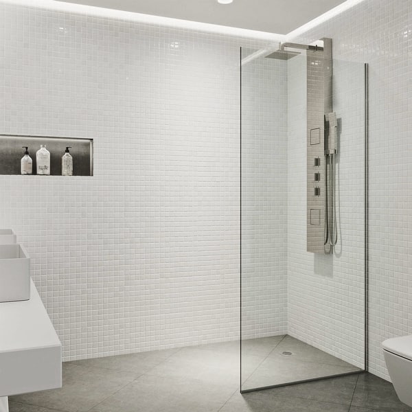 slide 2 of 10, VIGO Zenith 34" W x 74" H Frameless Fixed Shower Screen in Stainless Steel