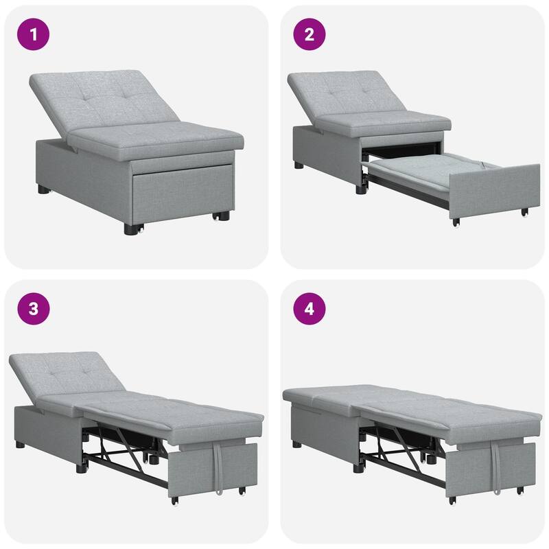 vidaXL 3-in-1 Sofa Bed - Pull-Out Design in Light Grey Fabric - 76.4 x 26.4 x 32.3