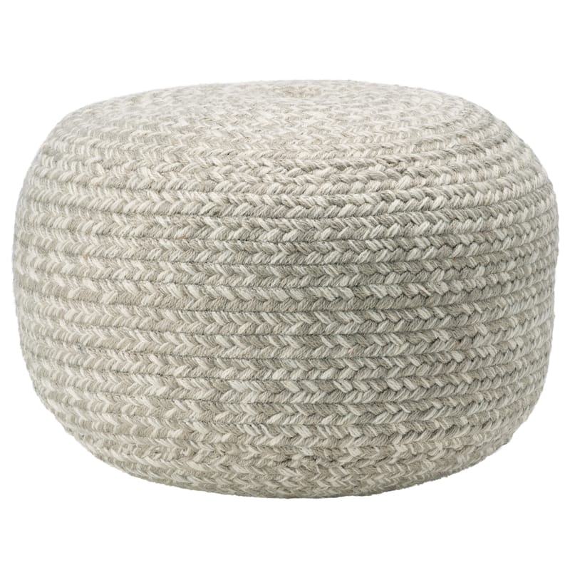 Jaipur Living Saba Solar Round Indoor/Outdoor Polyester Pouf Ottoman/Foot Stool - 18"X18"X12" - Heather Gray