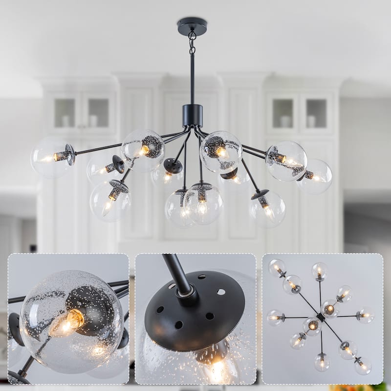 Starsky 12-Light Clear Bubble Glass Chandelier for Dining Room, Entryway, Living Room, Kitchen Island
