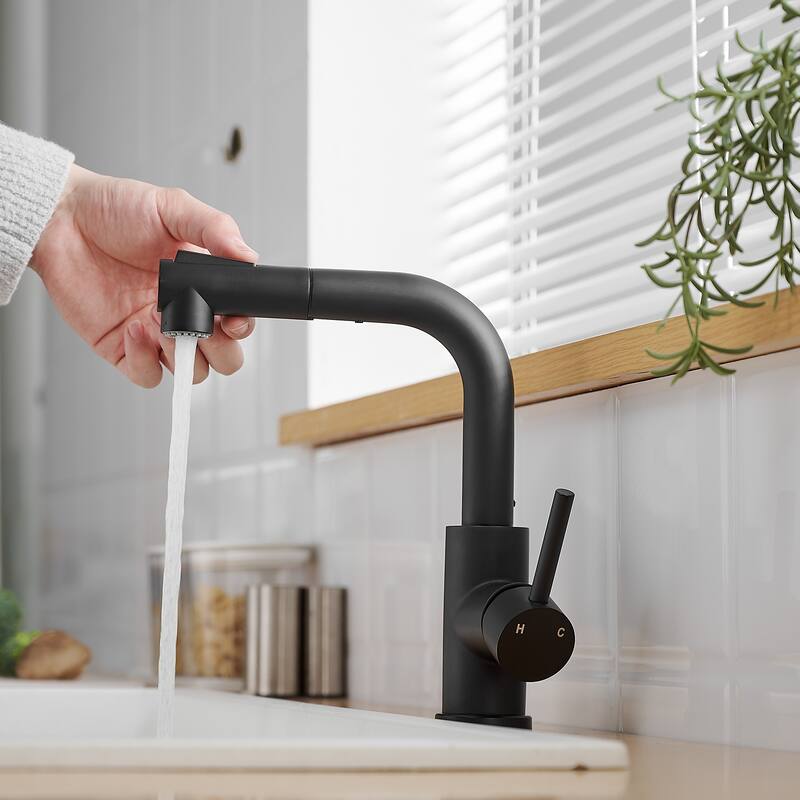 Modern 360° Swivel Bathroom Sink Faucet with Pull Out Sprayer, Suitable for Bar Sinks and Small Single Basin Sinks