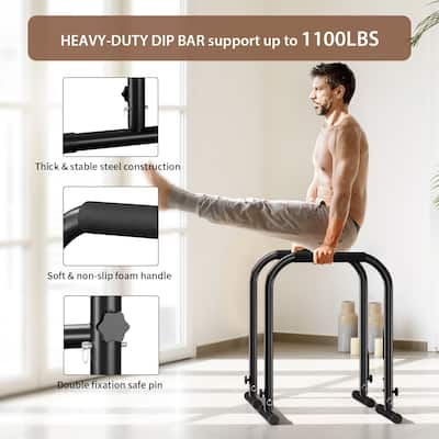 Zenova Wesfital Dip Bar, Adjustable Dip Stand Station Home Gym Heavy Duty - Black
