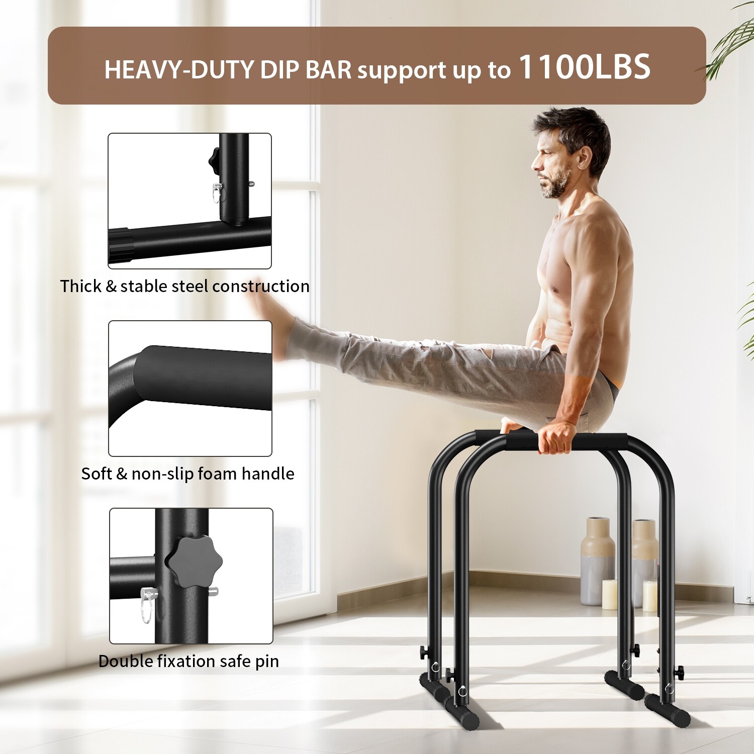 Zenova Dip Bar Adjustable Dip Stand Station Home Gym Heavy Duty Black