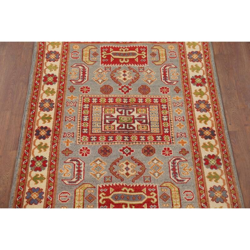 Geometric Kazak Accent Rug Handmade Wool Carpet - 3'4" x 5'0"