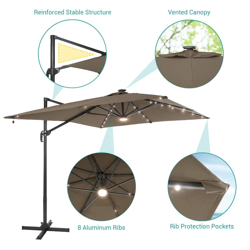 BONOSUKI 10x8FT LED Cantilever Patio Umbrella 360 Rotation and Canopy