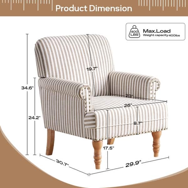 dimension image slide 3 of 4, Rolled Armchair Accent Chair Set of 2 Blue/ Grey/ Brown