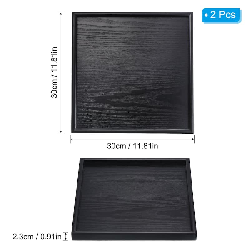 2pcs Wood Serving Tray Square Decorative Platter Home Kitchen Table - 12 Inch