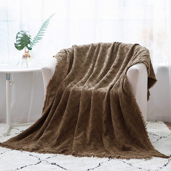 KASENTEX 100% Cotton Throw Blanket, Soft Lightweight Plush Fuzzy Cozy Luxury Breathable for Couch Sofa Bed All Season - Brown/Tan