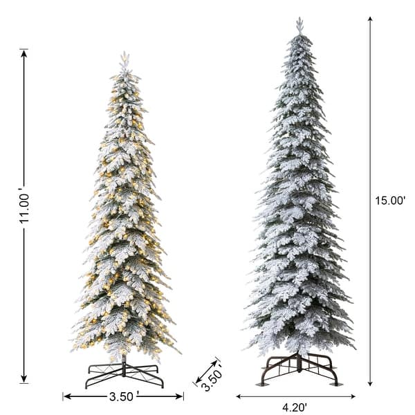 dimension image slide 1 of 3, Glitzhome Pre-Lit Flocked Pencil Spruce Artificial Christmas Tree with Warm White Lights