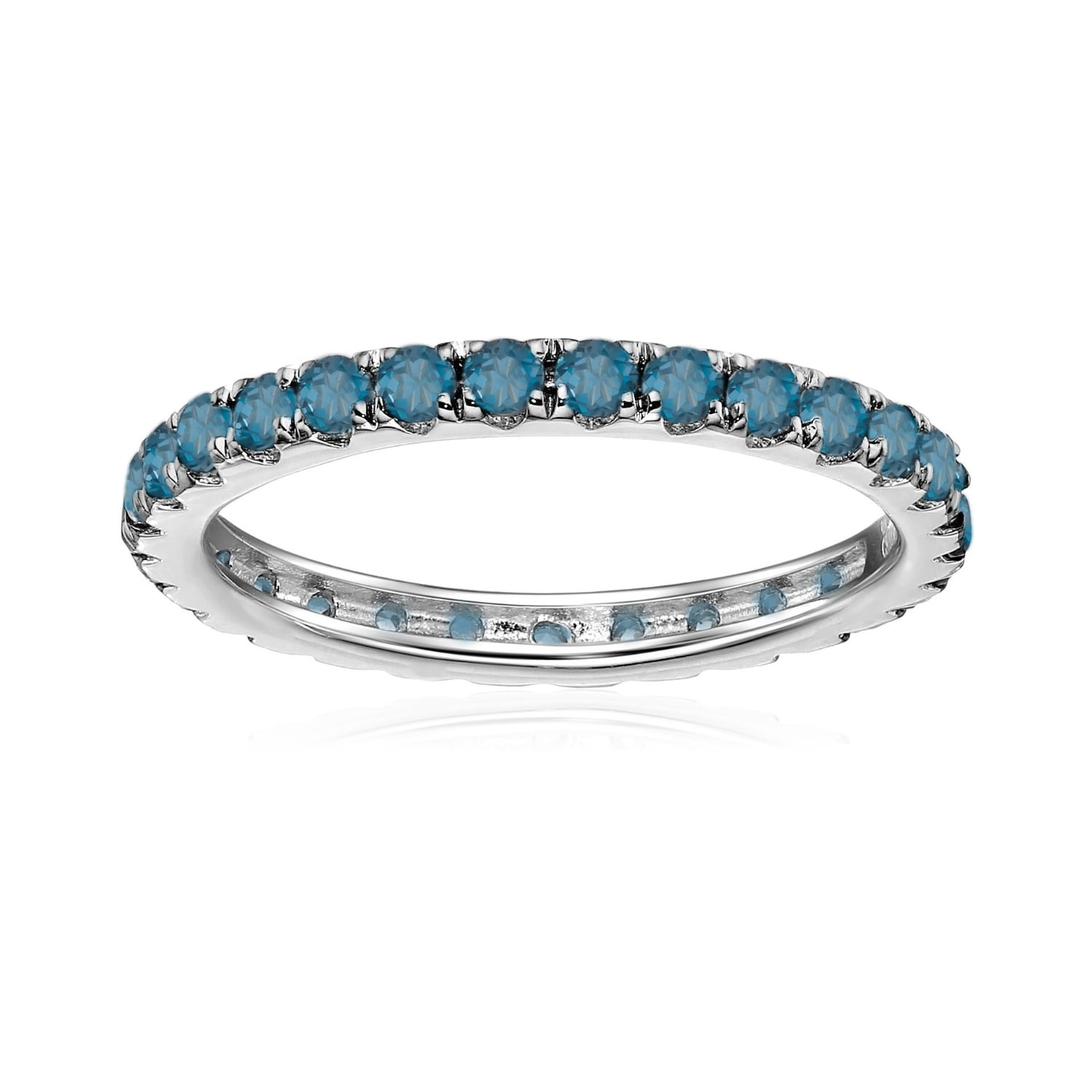 Pinctore 925 Sterling Silver London Blue Topaz Gemstone Eternity Band Rings