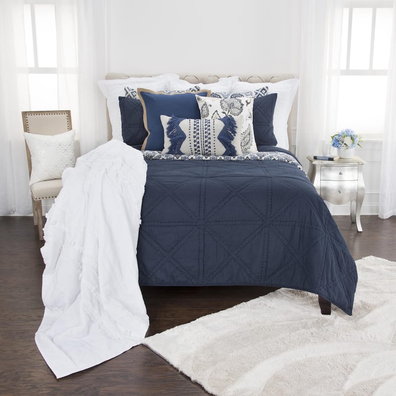 Maddux Place Simpson Indigo Hand Quilted Cotton 3 Piece Quilt Set - King-size