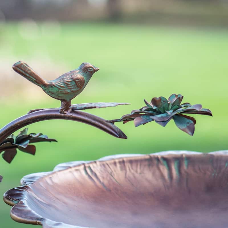 Copper Scallop Edge Birdbath with Branch Stand - 19.75"x16.5"x27"