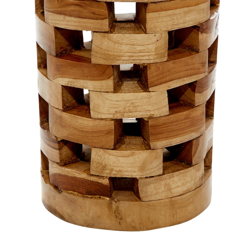 Teak Wood Handmade Vase with Cut Out Patterns - Set of 2 Brown - Roche River Decor - 6"W x 6"L x 16"H
