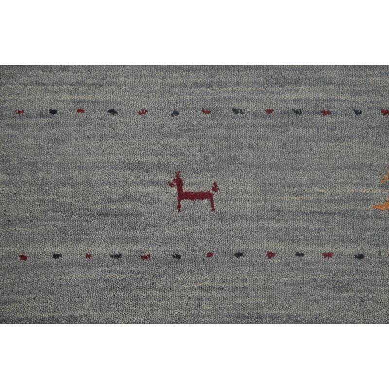 Gabbeh Indian Area Rug Handmade Tribal Blue Wool Carpet - 6'10"x 9'9"