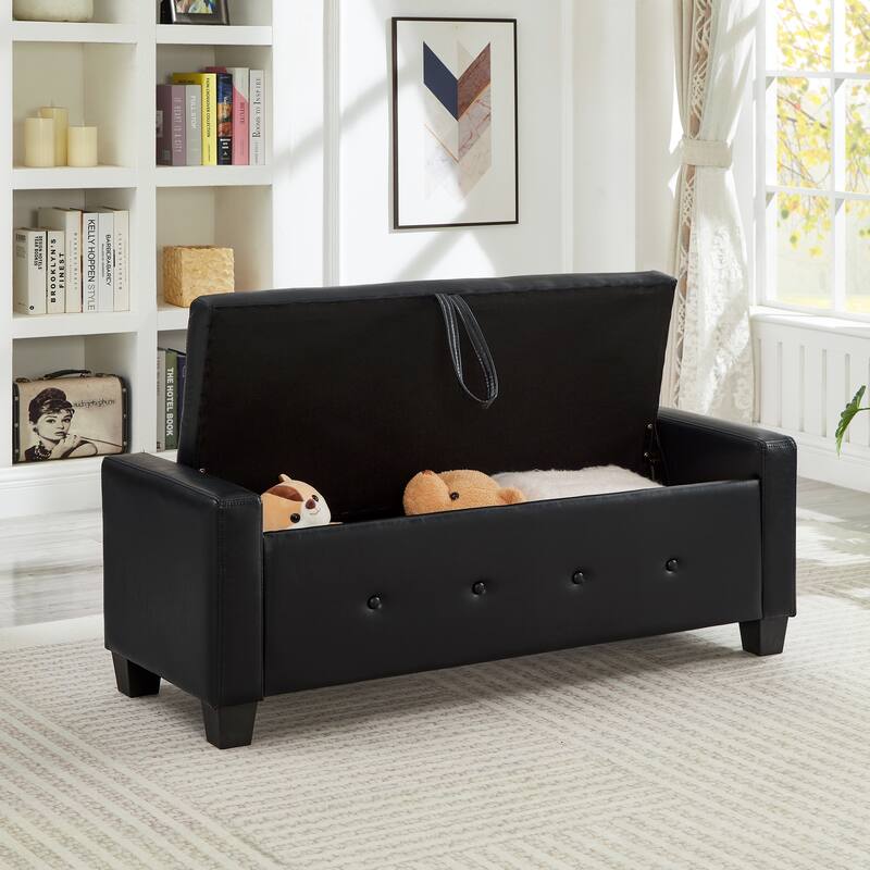 48" Tufted Faux Leather Storage Ottoman Bench