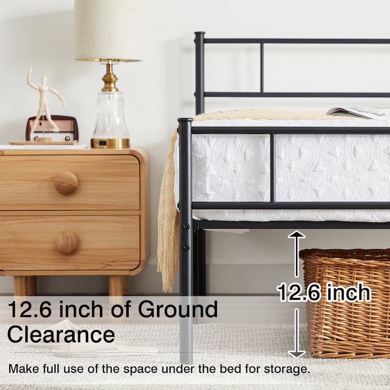 Metal Platform Bed Frame with Headboard and Footboard, Black-Twin/Full/Queen Size Bed