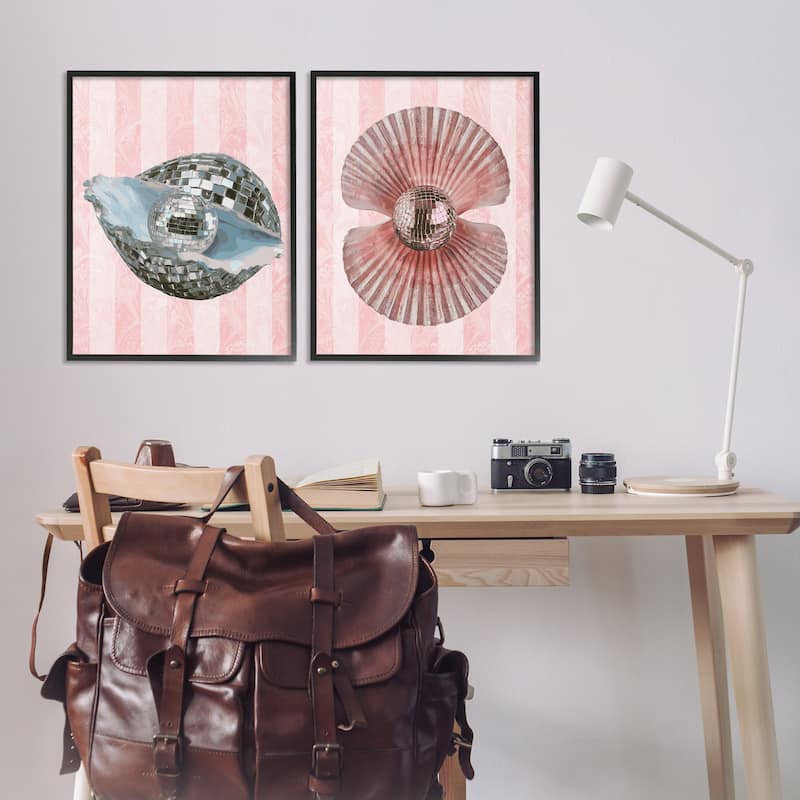 Stupell Pastel Disco Ball Sea Life Framed Giclee Art Design By Lil' Rue (Set of 2)