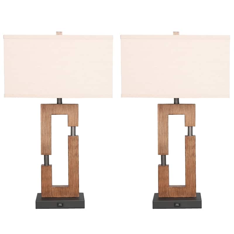 26-inch Wood Table Lamps For Living Room/Bedroom Set of 2