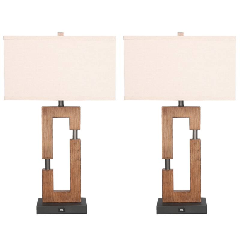Set of 2 Vintageern Table Lamp - Dark Wood