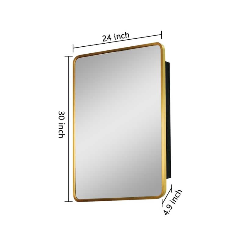 Gold Rectangular Metal Framed Surface or Recessed Mount Bathroom Medicine Cabinet with Mirror