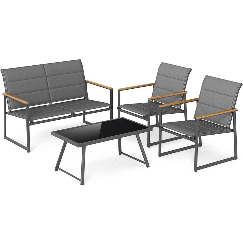 Gymax 4 Piece Patio Furniture Set Outdoor Metal Conversation Set w/