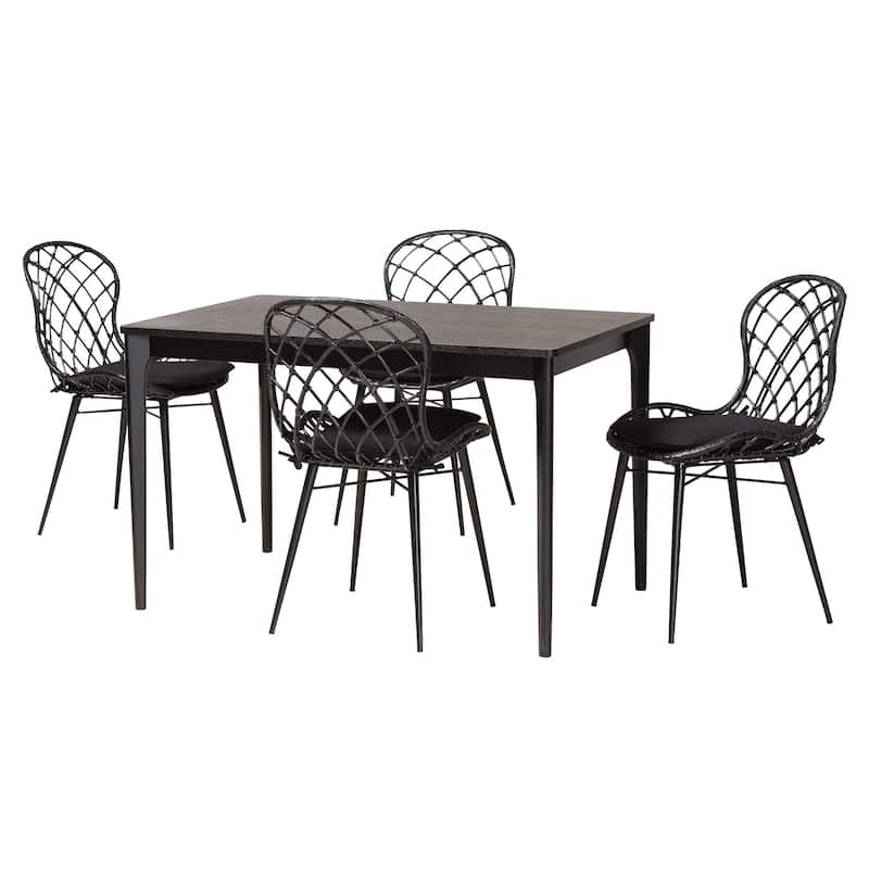 Sabelle Modern Bohemian Finished Wood and Rattan Dining Set