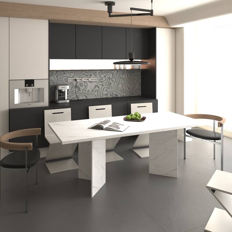 Extendable Dining Table, Wooden Kitchen Table with V-Shaped Legs, Coffee Table with Silent Glide Rails