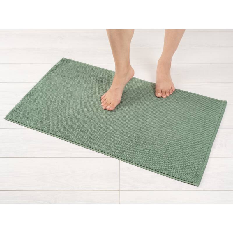 American Soft Linen 100% Cotton Bath Mat Rugs, 17x24 inches Slip Resistant Bottom Base Bath Mats for Bathroom - Sage Green