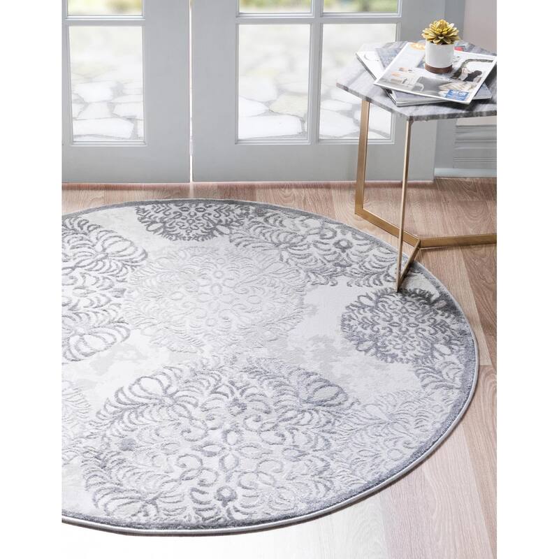 Country & Floral Cadence Collection Area Rug - 4' Round - Gray