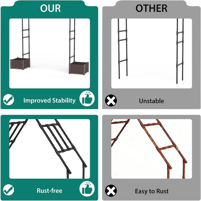 94-inch Outdoor Garden Arch Trellis with 2 Planter Boxes - Metal Arbor for Climbing Plants Wedding Decor and Backyard