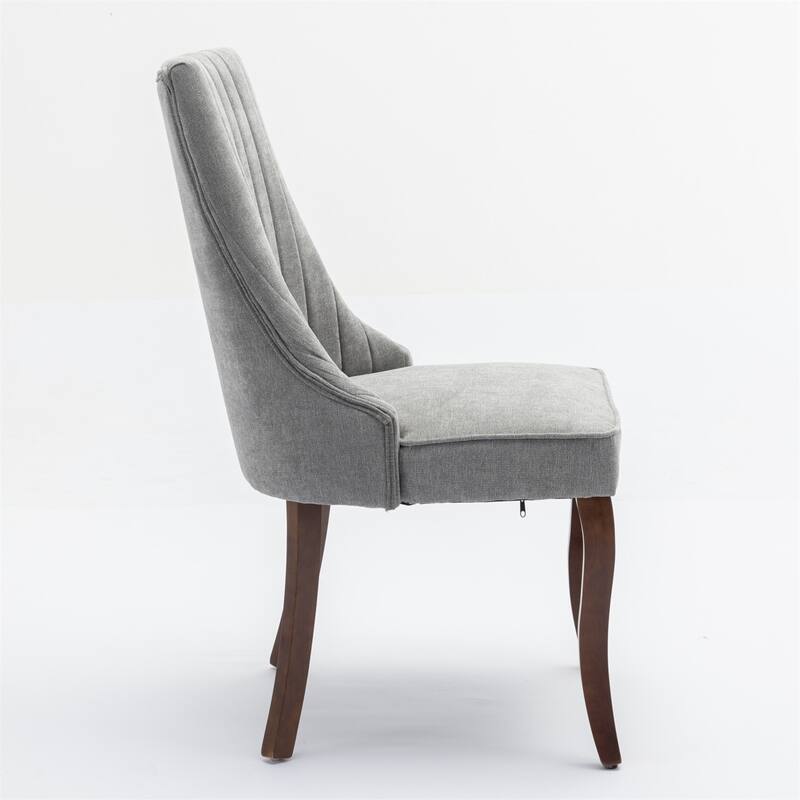 Set of 2 Fabric Upholstered Kitchen Dining Chairs with Solid Wood Legs