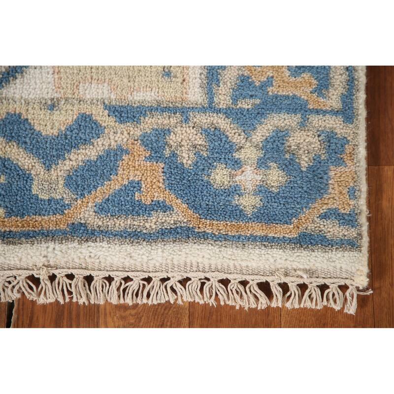 Floral Beige Oushak Style Runner Rug Hand-knotted Wool Carpet - 2'6"x 9'9"