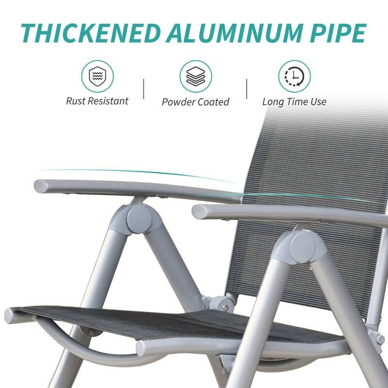 Domi Outdoor Living Aluminum Folding Dining Armchairs (Set of 2) - Adjustable & Weather-Resistant