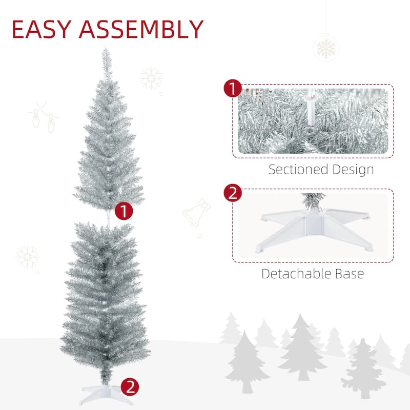HOMCOM 6-foot Slim Hinged Noble Fir Pencil Christmas Tree with Stand - 5.89 ft
