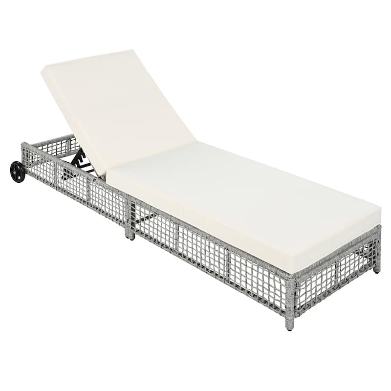 Outdoor Lounge Chair Set Of 2,Patio Chaise Lounge With 5-Position Backrest,Rattan Outdoor Lounge Chair With Cushion And Wheels